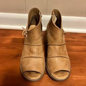 Roan Katherine Open Toe Tan Leather Heel Bootie